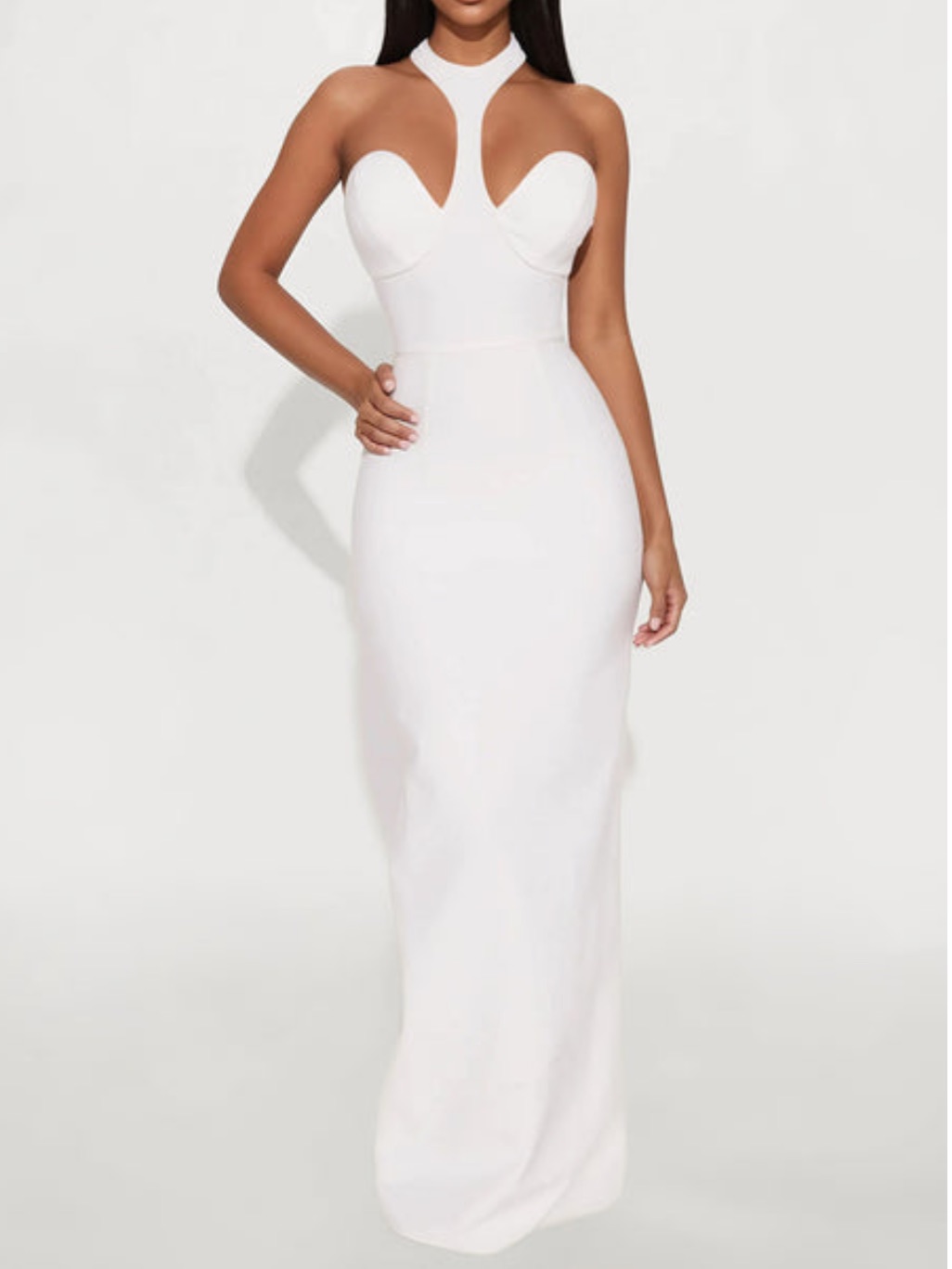 Gorgeous White Bandage Halter Neck Cutout Gown